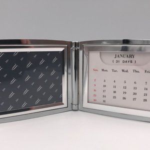Silverplate Folding Photo Frame And Perpetual Calendar 4" x 2 3/4"